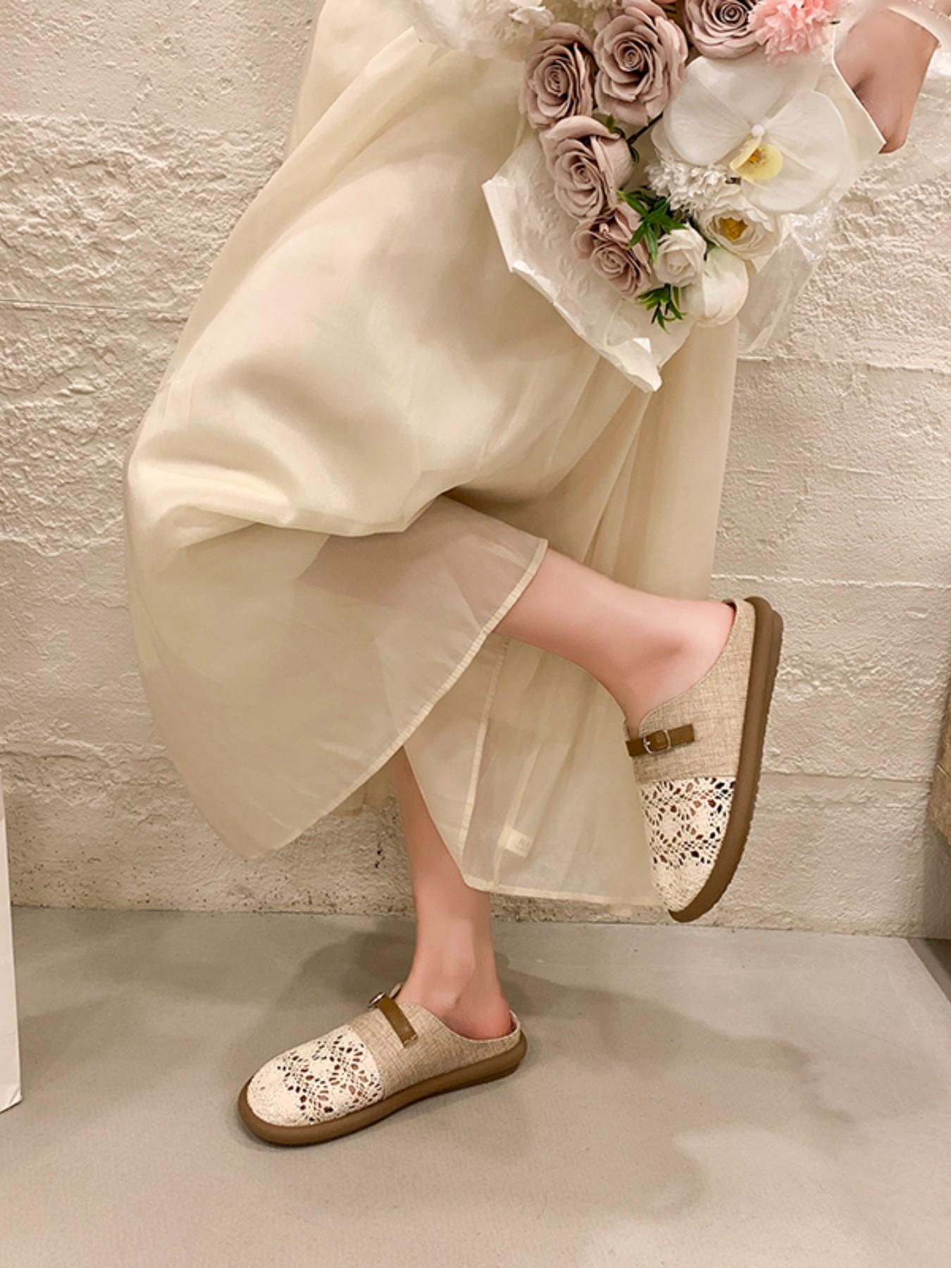 French Style Lace Half Sandals, Breathable Slip-On Comfort Shoes, Ideal for Commute, Home, Dates, Lazy Days, Women's Summer Footwear