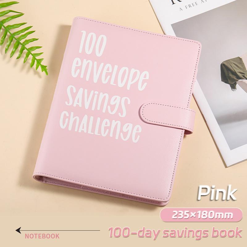 A5 Budget Binder Book with 100 Envelope Savings Tracker, Numbered Cash Envelopes for 100-Days $5,050 Saving Challenge, Pink Office Stationery Financial Organizer