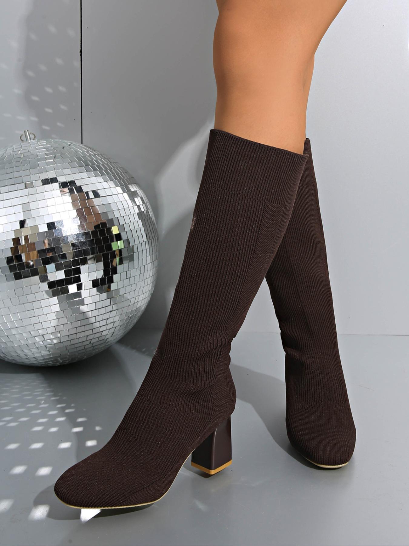 Autumn and winter elastic knitted long boots for women, high-heeled knight boots, comfortable and breathable knitted horse boots, perfect leg fit, women's fashion boots