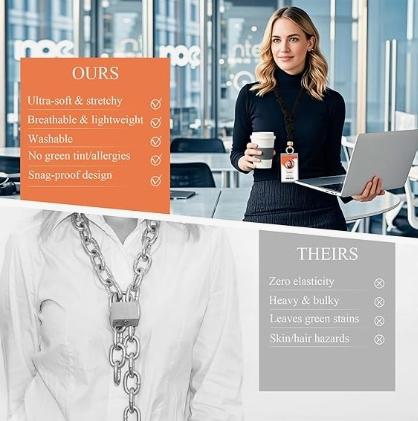 Stretchy Scrunchie Lanyard for ID Badges – Cute Neck Lanyard for Keys | Retractable Keychain Holder for Women