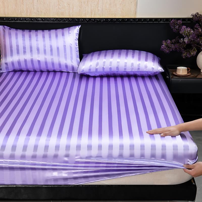 Luxury Striped Satin Fitted Sheet 3 Piece Set, Cooling Deep Pocket, Wrinkle & Fade Resistant, Hotel Style for Hot Sleepers