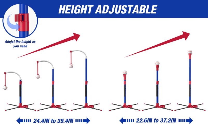 3-in-1 Baseball Set for Kids 3-5 - Tee Ball Stand, Hanging Tee, Ball Launcher and 6 Softballs - Adjustable Height, Indoor/Outdoor Sport Gifts for Boys, Blue/Purple