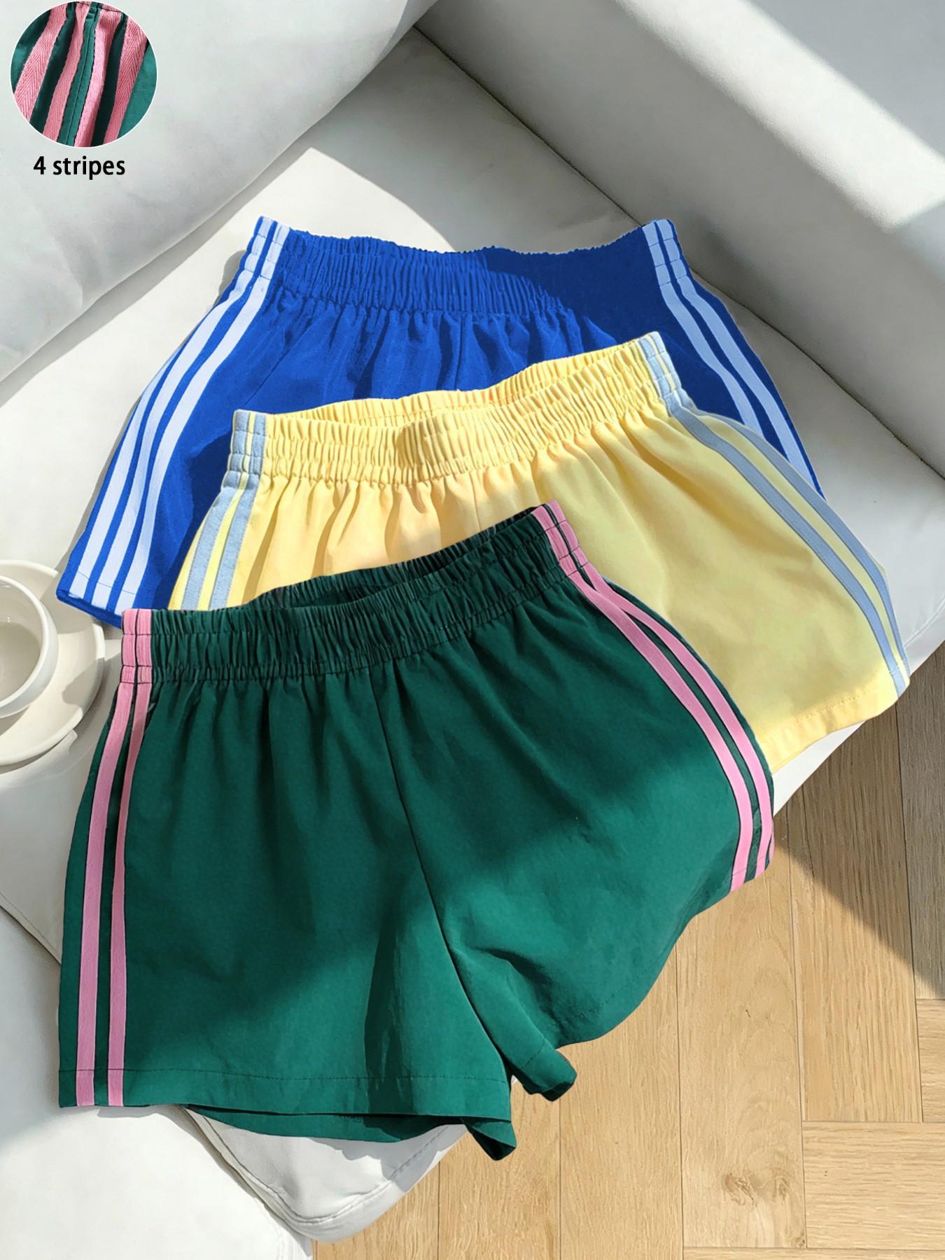 Women's Summer Striped Shorts, Casual Loose-Fit, 4-Stripe Design, Perfect for Office & Parties, Versatile Fit, Ideal for Warm Weather