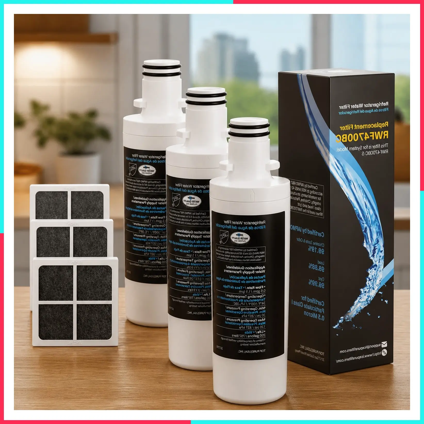 NSF/ANSI 53 Certified Replacement for LG LT1000P MDJ64844601, Kenmore Elite 9980, LT1000PC ADQ74793501 LT1000 RWF4700A RWF4700AB Refrigerator Water and LT120F Air Filter, 3 Combo