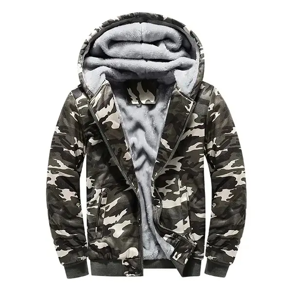 Men's Stylish Autumn Winter Fleece-Lined Warm Camo Print Jacket - Full Zip Closure, Suitable for Outdoor Activities, Daily Commutes