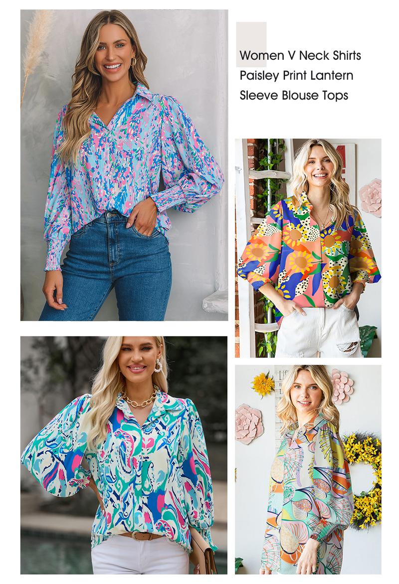 EVALESS Women's Casual Paisley Graphic Floral Print Springtok Shirts Tops V Neck Lantern Long Sleeve Loose Fitted Blouses 2026 Womenswear Trendy Outfits EVALESS Women's Casual Paisley Graphic Floral Print Springtok Shirts Tops V Neck Lantern Long Sleeve Loose Fitted Blouses 2026 Womenswear Trendy Outfits
