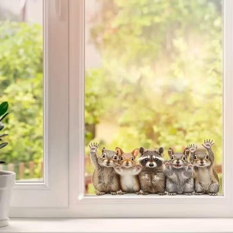 Forest Animal Waving Pattern Glass Sticker, Self-Adhesive Waterproof Wall Decor, Fox Design, Fun Home Decoration, Easy to Apply and Remove