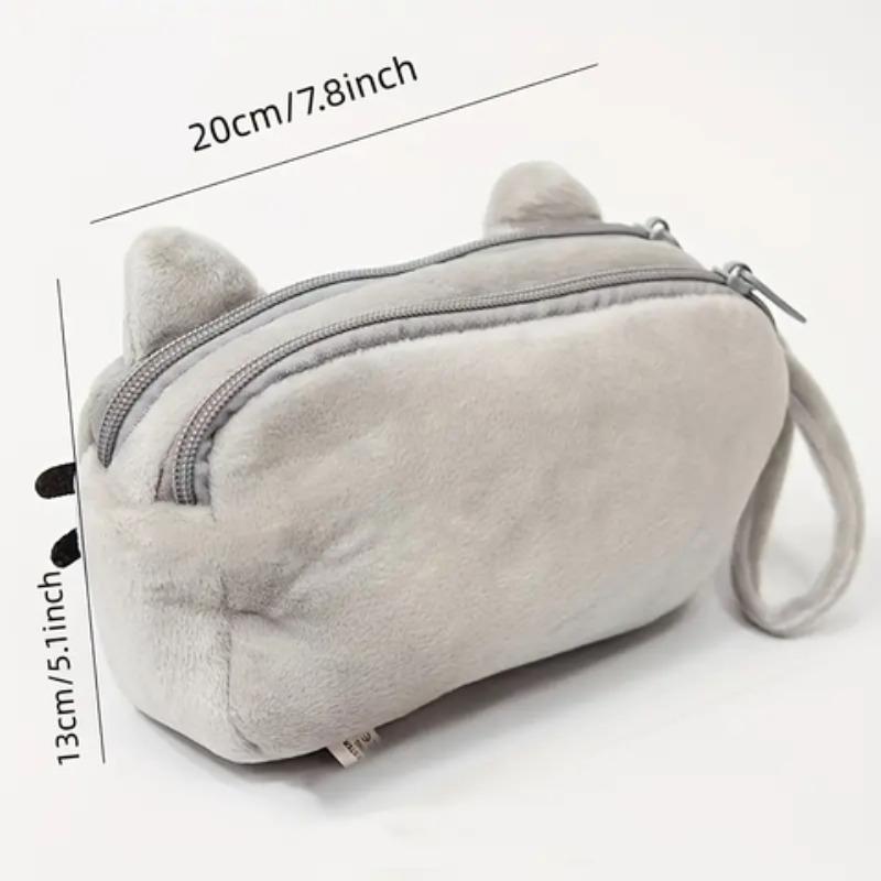 Cute Cartoon Cat Design Pencil Case, 1 Count Soft Plush Pencil Bag, Desk Organizer for Office & School, Stationery Storage Bag