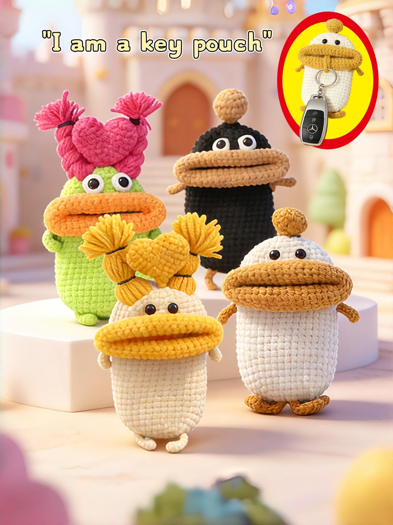 🤪 Ugly Cute Viral Crochet Key Pouch | Quirky Cartoon Plush Key