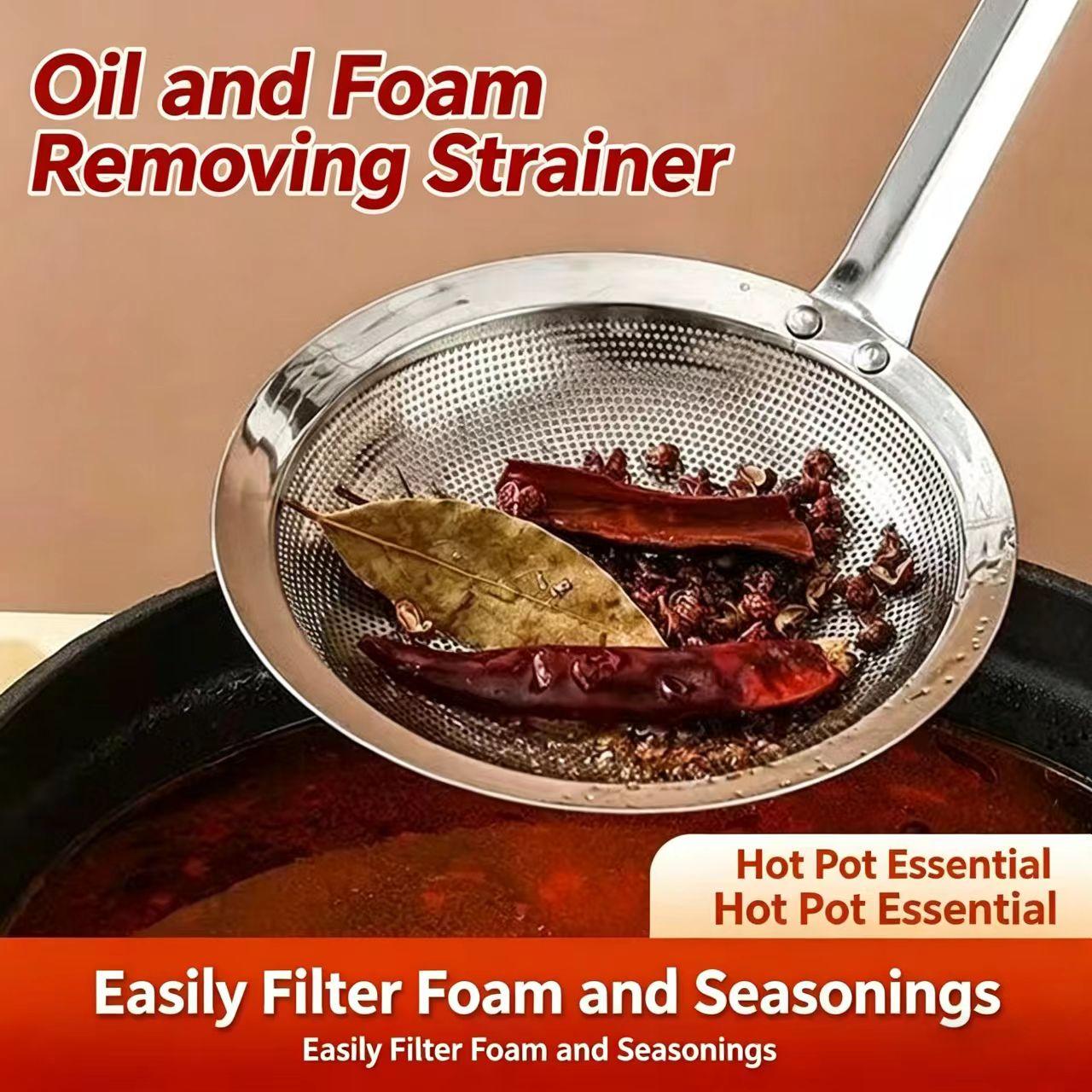 Multi-Use Stainless Steel Fine Mesh Strainer Ladle, Anti-Scald Long Handle Skimmer for Oil, Broth, and Food Residue, Ideal for Home Cooking and Frying