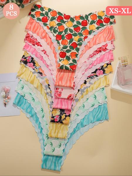 Women's Seamless Scallop Trim Underwear Set, Comfortable Breathable Antibacterial Panties, Fitted Casual Style for All Seasons