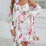 Women's Floral Print Belted Robe & Cami Nightdress Two-piece Set, Casual Comfy Loungewear Set for Women, Ladies Sleepwear for All Seasons, House Coat And Night Gown