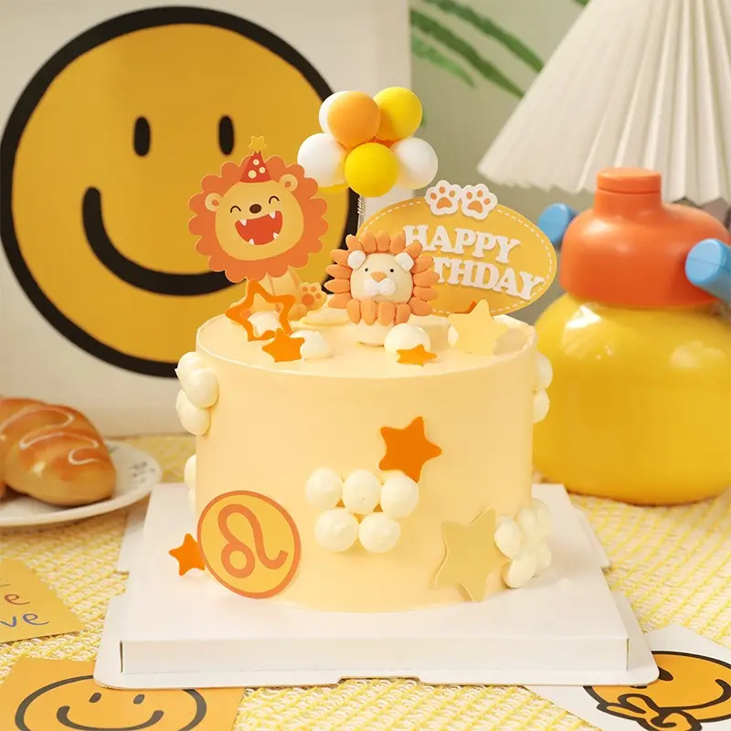 Birthday Cake Decoration Lion Zodiac Soft Clay Figurine, Birthday Cake Ornament, Sweet Table Cartoon Lion, Astrology Decorative Item