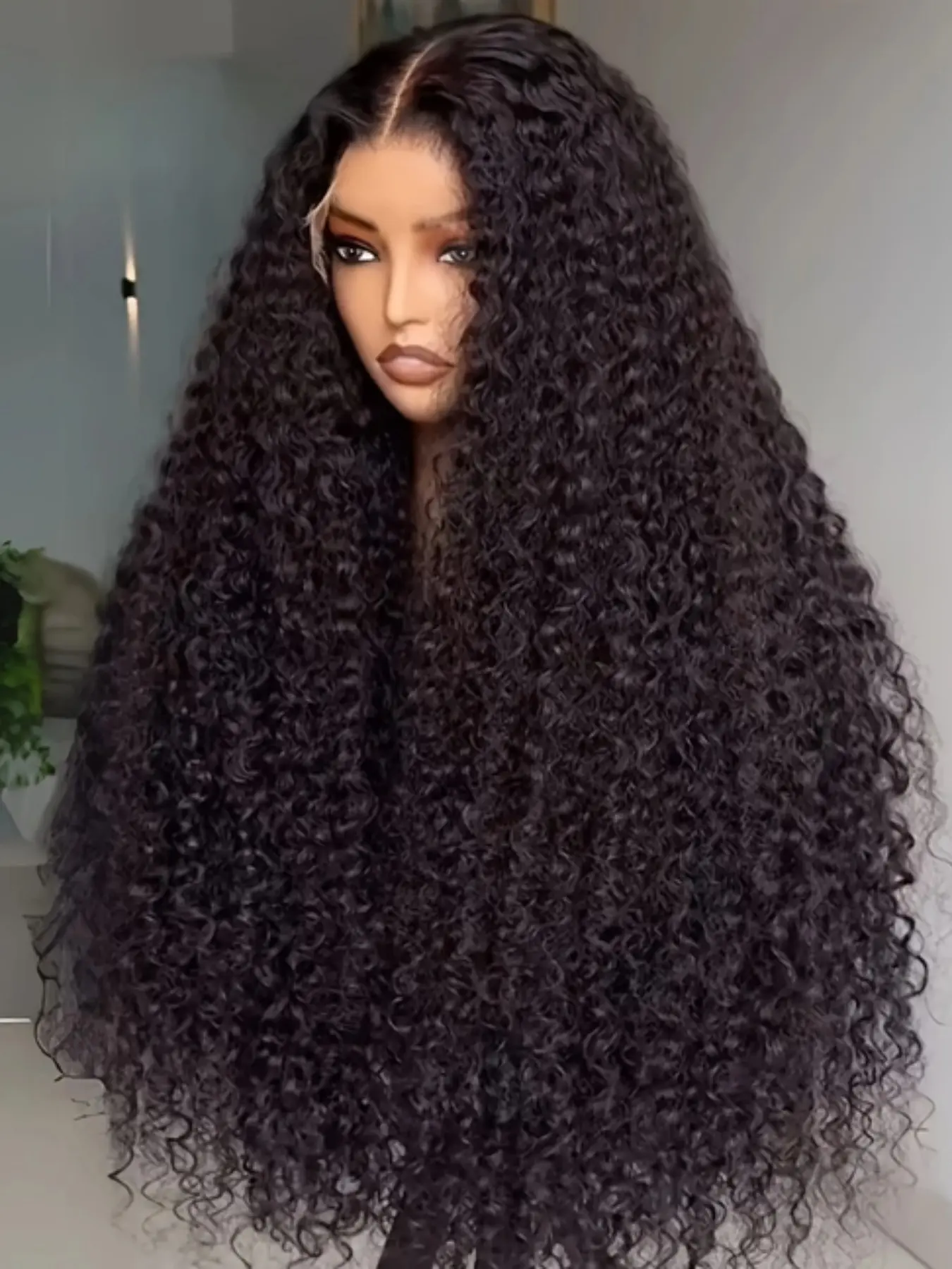 Soft Long 26-Inch 180 Density Kinky Curly Lace Front Curls Wig, Glueless Pre-Plucked Heat Resistant Daily Wear Hairpiece, Pre Plucked Wigs
