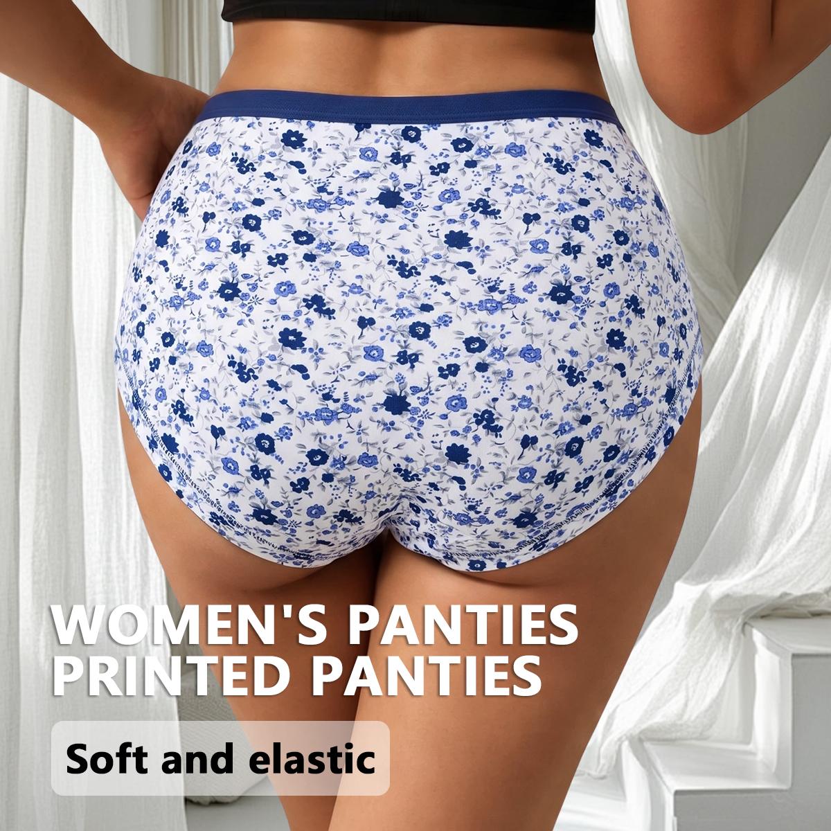 QUASTI Plus Size 5-Pack High Waisted Panties for Women, Printed Seamless Invisible No Panty Lines Briefs, Cool Summer Briefs with Colorful Floral Print, Stretch Soft Daily Underwear, 1XL-4XL