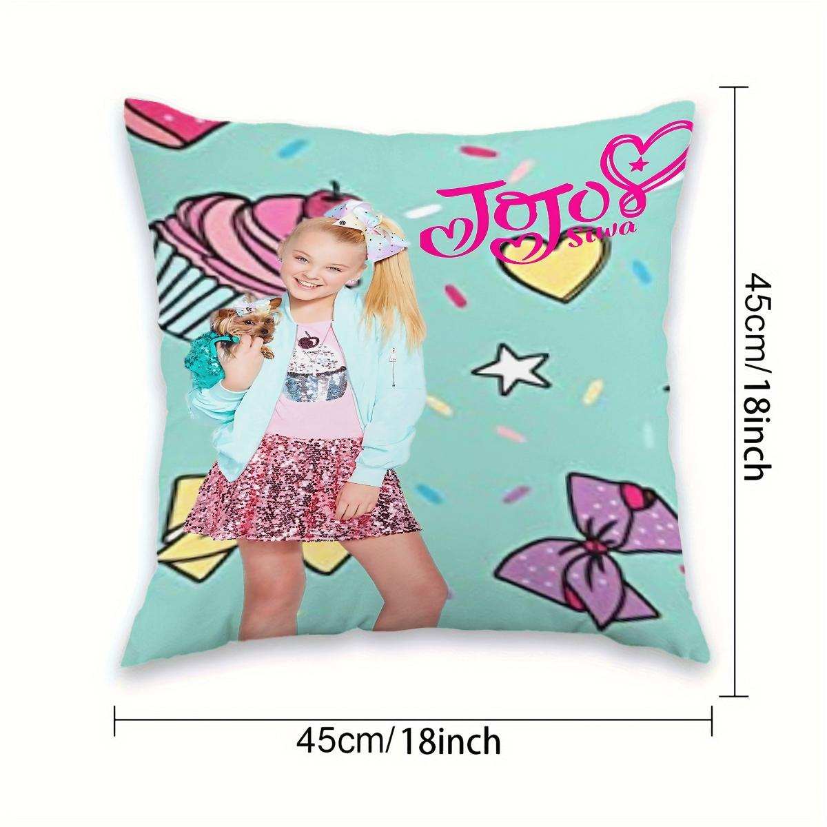 2PC,JoJo Siwa design  inspired pillow cover, 18 inches * 18 inches, double-sided printing, Christmas decoration, sofa waist pillowcase, pillowcase does not contain pillow core. suitable for gift giving