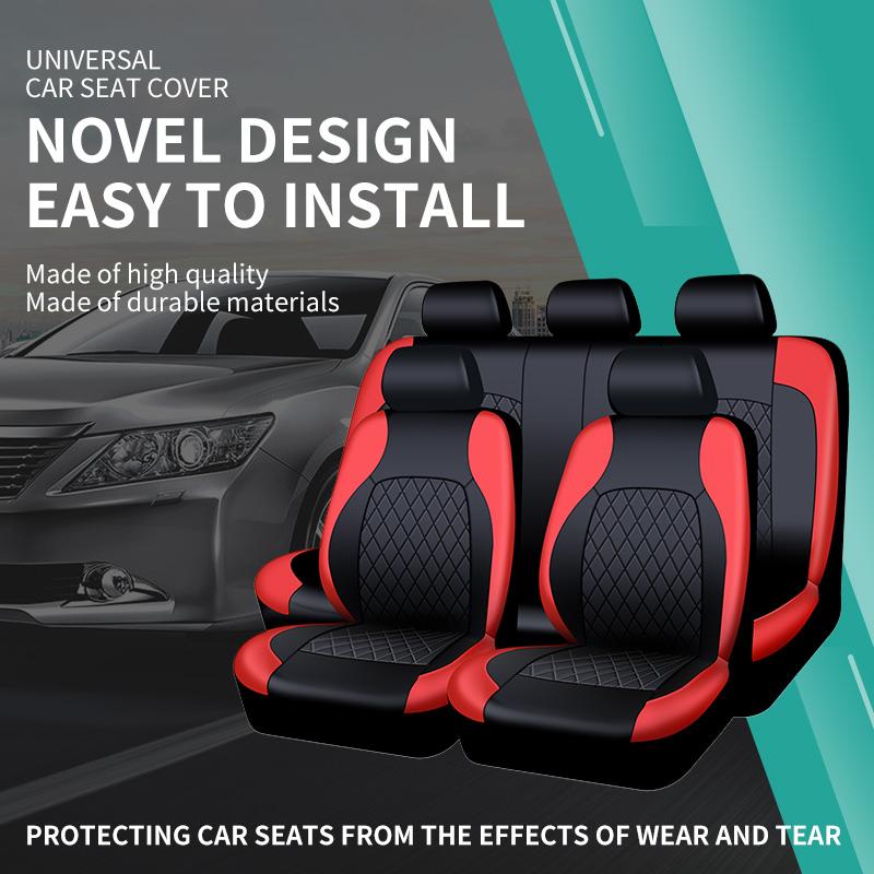 PU Leather Car Seat Covers for 2/5 Seats, Universal Car Seat Protectors, Suitable for Most Auto Truck Van SUV, Airbag Compatible, Protects Against Spills & Scratches, Car Interior Kit, Car Accessories, Auto Accessories, Black/Red/Gray Front & Rear Covers