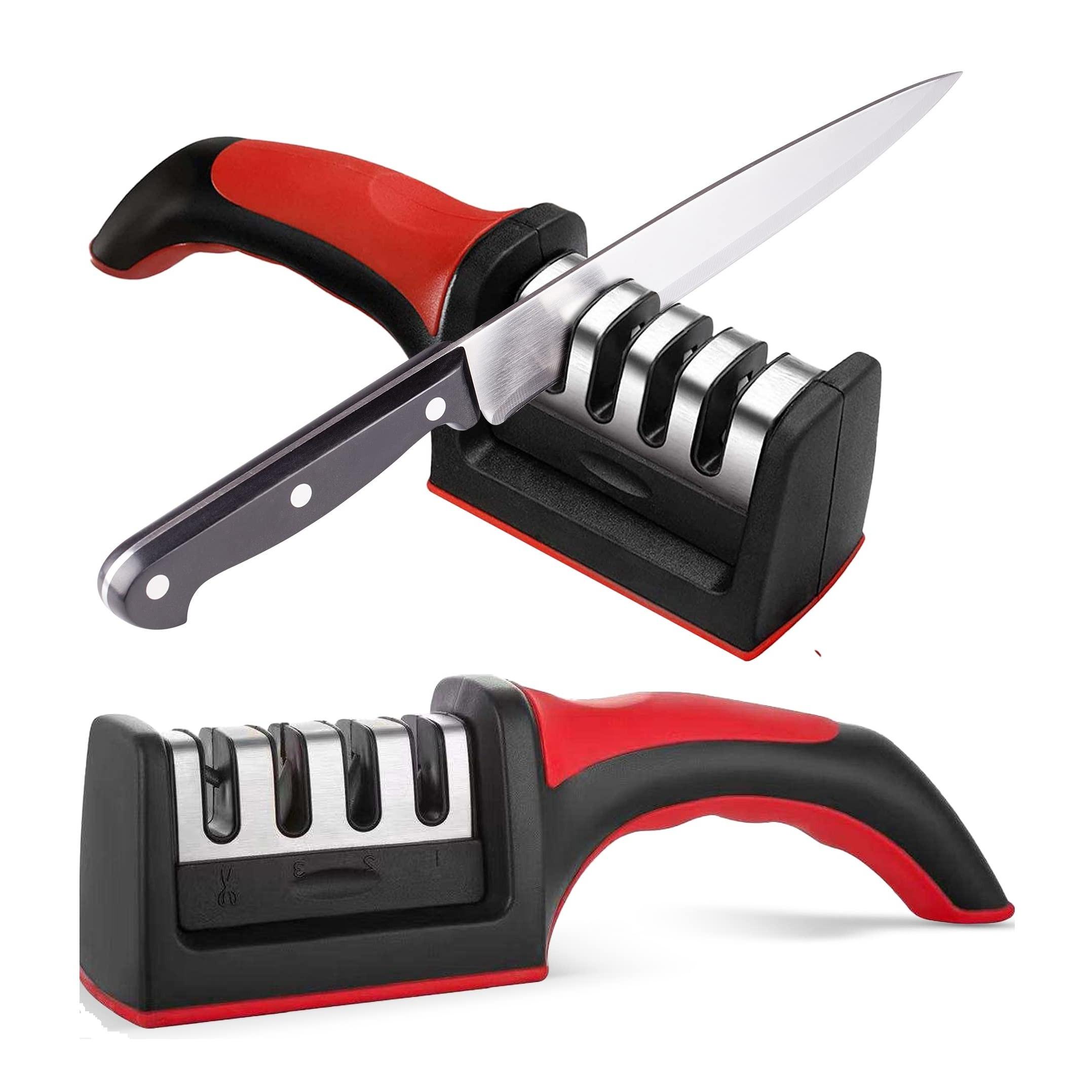 Kitchen Knife Sharpener, 4-Stage Multi-Functional Stainless Steel Tool, Removable Grinding Heads, Hangable Design, Suitable for All Knives