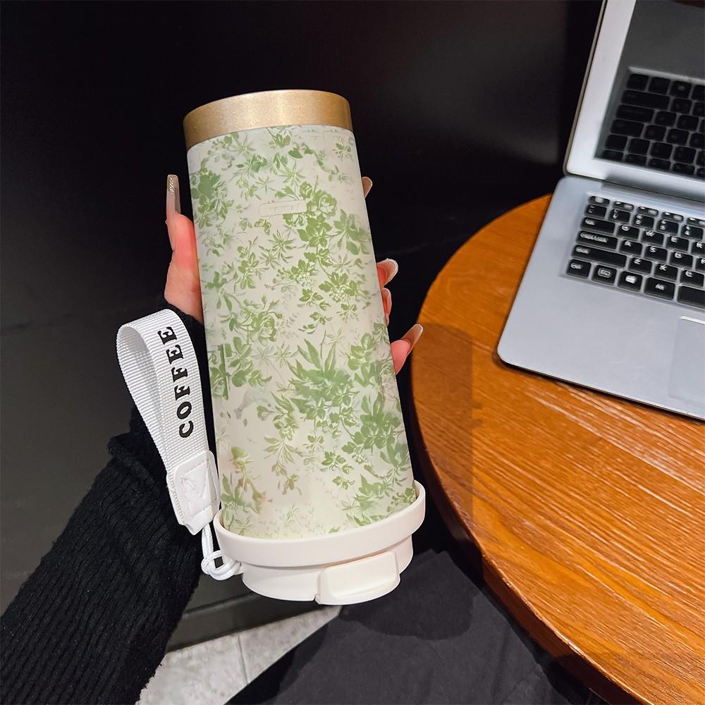 Fashionable Leaf Vine Texture Coffee Cup, Portable Dual Drink Insulated Tumbler, Keeps Hot/cold, Ideal for Office, Travel, Sports