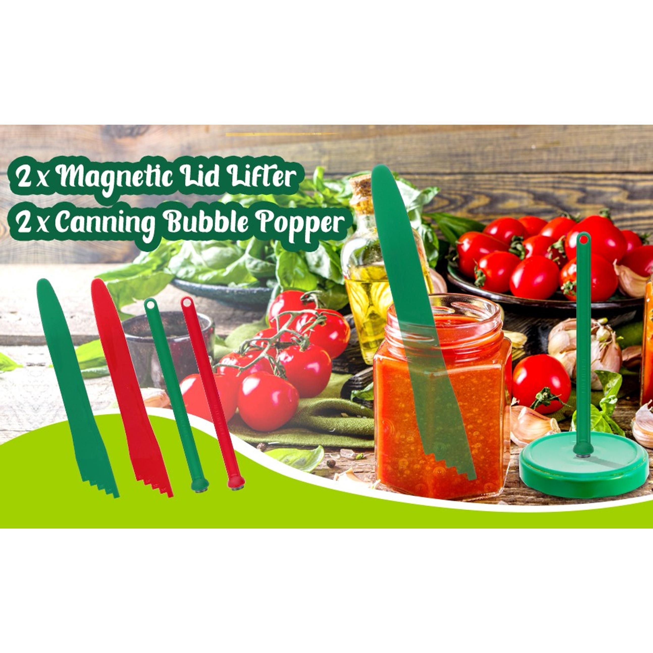 4 PCS Canning Kits- Include Magnetic Lid Lifter and Bubble Popper Heat Resistant Home Easy Canning Tools (Red+Green)