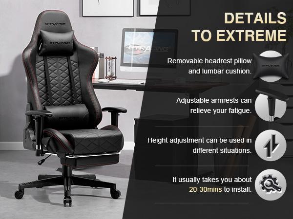GTPLAYER Gaming Chair, Computer Chair with Bluetooth Speakers, High Back Ergonomic Office Chair Desk Chair with Lumbar Support, Height Adjustable Game Chair with Footrest 330LBS, Comfy Seat, Cool Chair