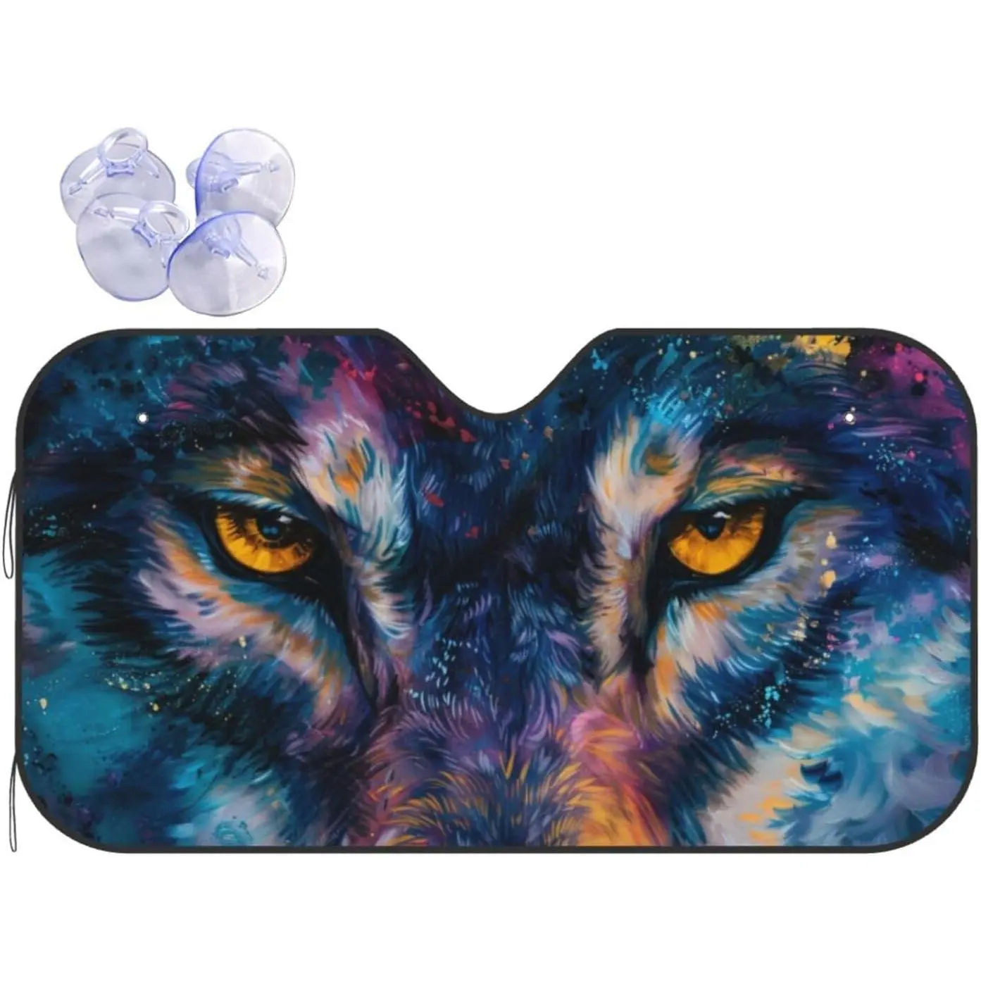 Wolf Eyes Humorous Starry Galaxy Space Windshield Sun Shade - 130x70cm Oxford Cloth Front Window Foldable UV Ray Reflector for Cars/SUV/Truck, Windshield Shade