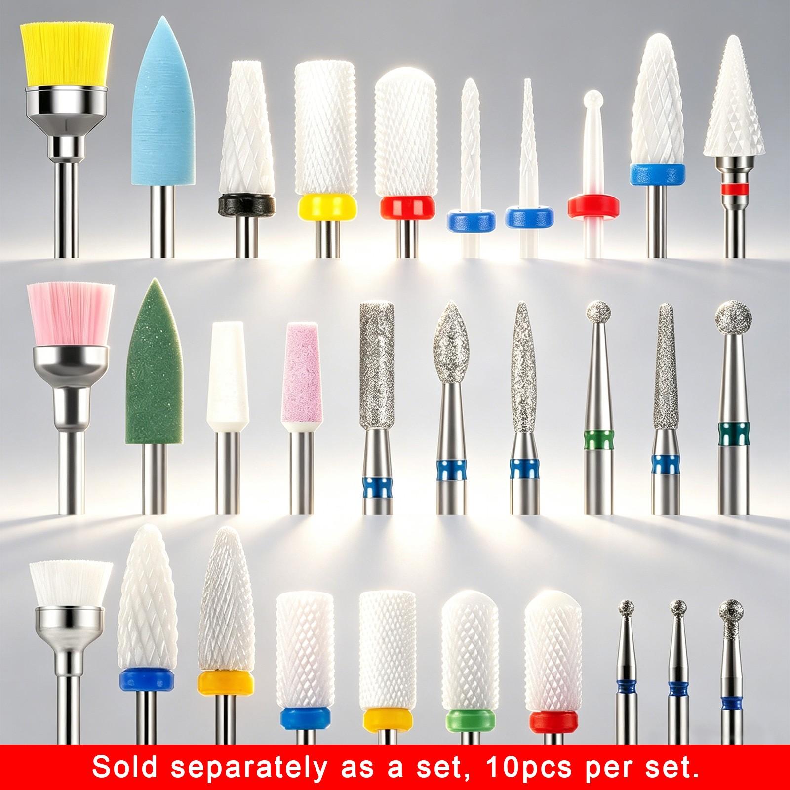 10pcs Tungsten Carbide Nail Drill Bits Set, Professional Nail File Bits for Nail Drill Machine, Cuticle Remover & Nail Polishing Tool