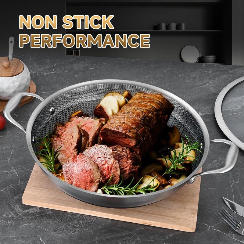 2026 Newest Edition 13 Inch New Hybrid Tri-Ply Stainless Steel Wok Pan with Lid,Ceramic Non Stick Stir-Fry Pans,Induction Cooking Pot,Dishwasher and Oven Safe.