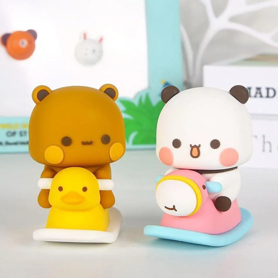 Cute Kawaii Bubu Dudu Panda Bear Figure Cartoon Exciting Bear Miniatures Collectible Animal Toy Doll Ornament Home Derocation