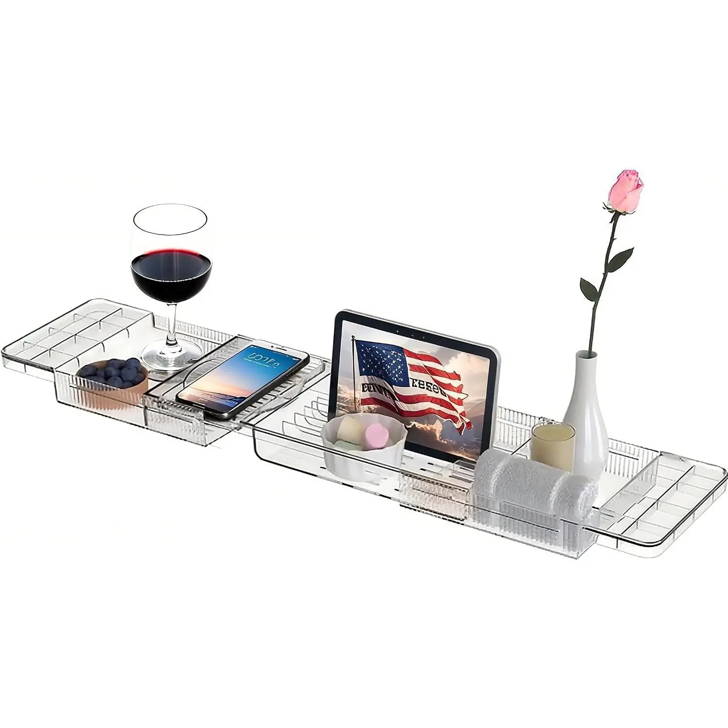 Expandable Bathtub Tray,Clear Plastic Anti-Slip Bath Tub Shelf Caddy Tray,Luxury Bathtub & Bathroom Accessories for Relaxing Spa,Suitable for bathtubs with an Internal Width of up to 29.5 inch