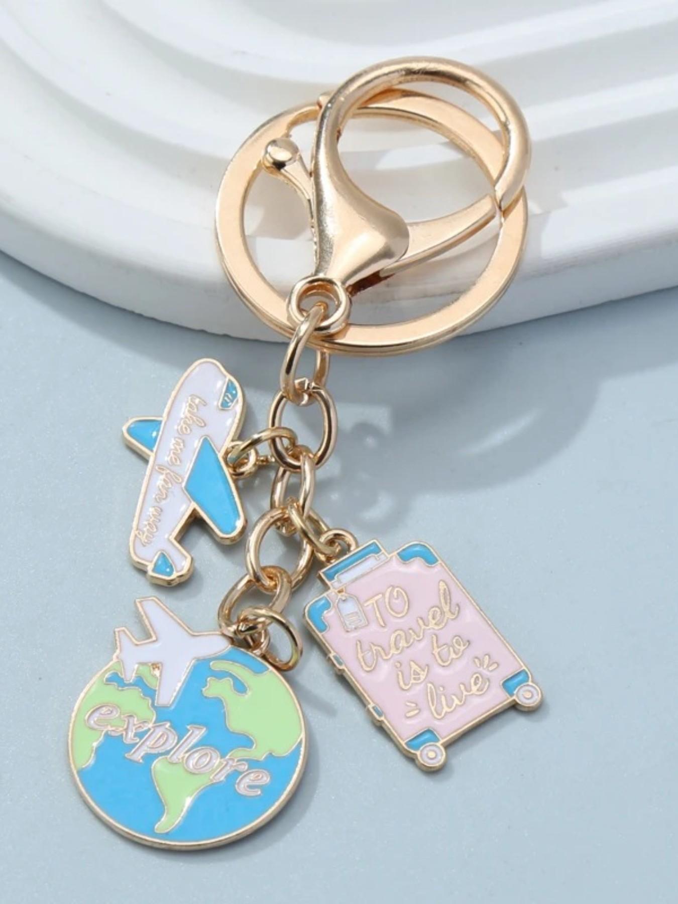 Travel Keychain Creative Earth & Plane Pendant, Unique Travel Accessory, Durable Metal Material, Perfect Gift for Travelers