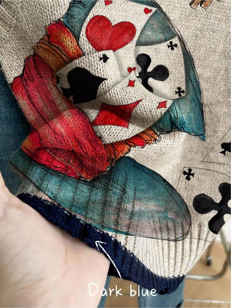 1 piece + Spring/Summer Back-to-School Casual Style Loose Round-neck Sleeveless Knitted Dark Blue Embroidered Color-Contrast Patchwork Print Women's Knitted Top for Outfits, Women's Outerwear, to be worn alone or paired with a jacket