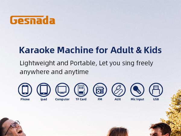 Karaoke Machine for Adults & Kids with Full-Screen LED Lights, Portable BT Speaker with 2 Microphones, Bass/Treble Adjustment, Supports TWS/FM/AUX/USB/TF Card for Home Party