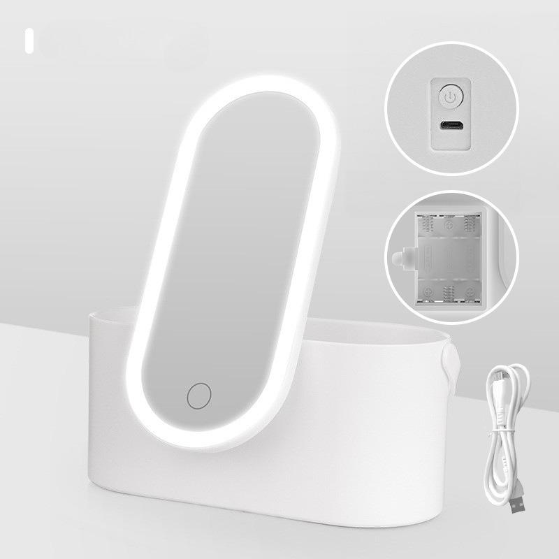 Cosmetic Organizer Box with LED Makeup Mirror, Portable Travel Light-Up Mirror, Multi-Functional Mobile Makeup Station