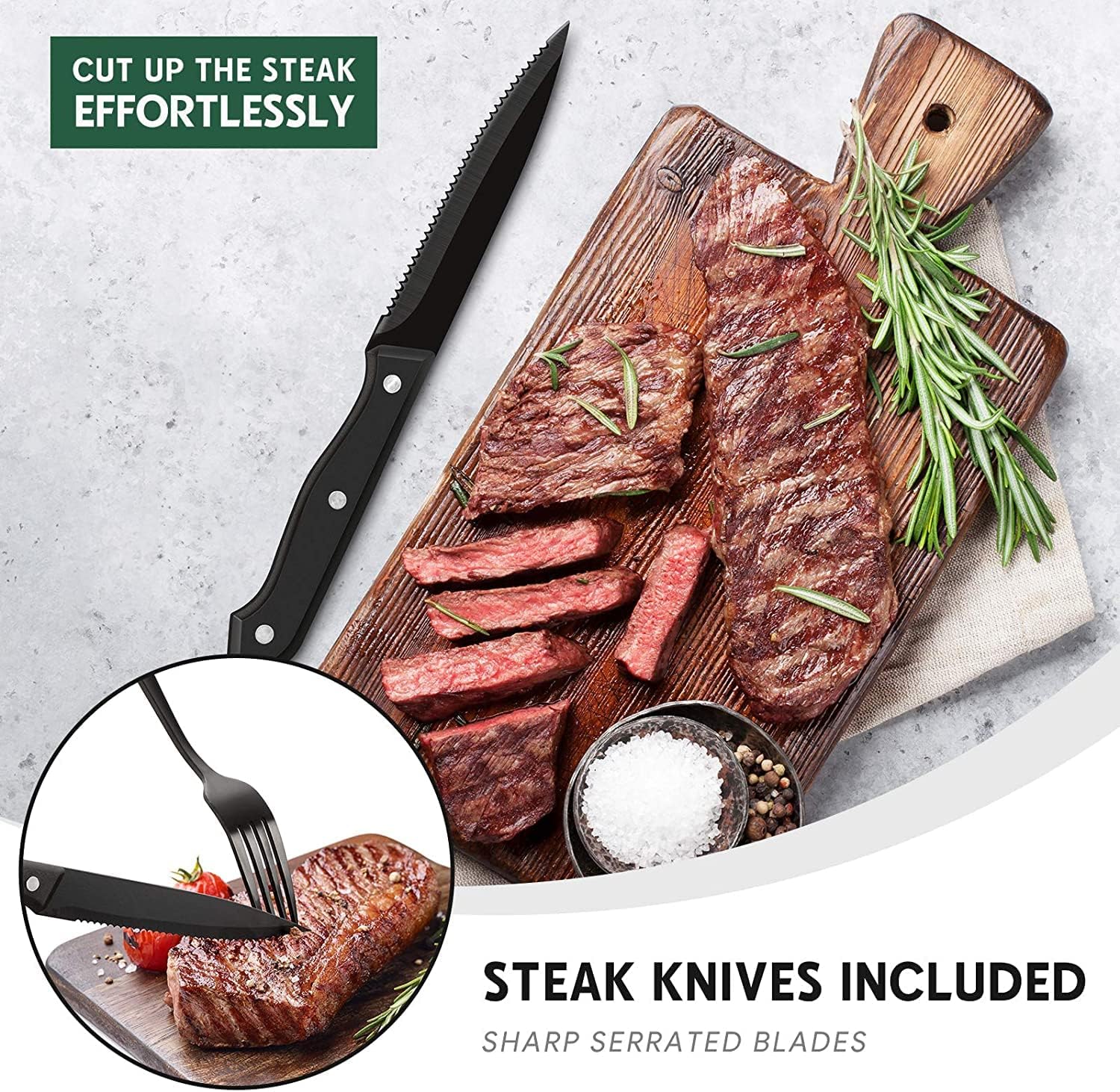 24/48-Piece Silverware Set with Steak Knives Mirror Finished Utensil Sets for 4/8 Stainless Steel Tableware Cutlery Set Utensil Sets for Kitchen Dinnerware