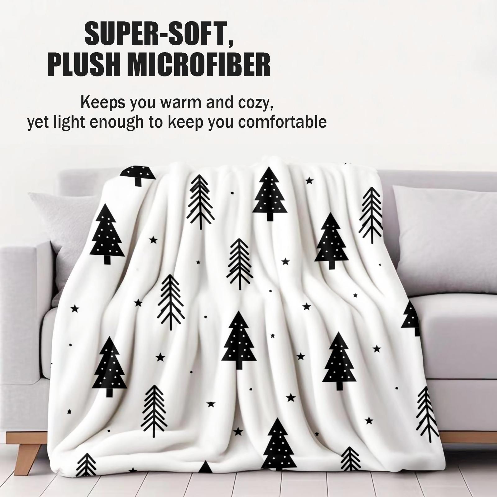 1PC Christmas Tree Star Printed Super Soft Milk Fleece & Flannel Throw Blanket, 300GSM Anti-Static All-Season Blanket, Ideal for Air-conditioned Room, Lightweight Warm Throw for Bed Sofa Couch Office Travel Camping Home Decor, Machine Washable Non-F