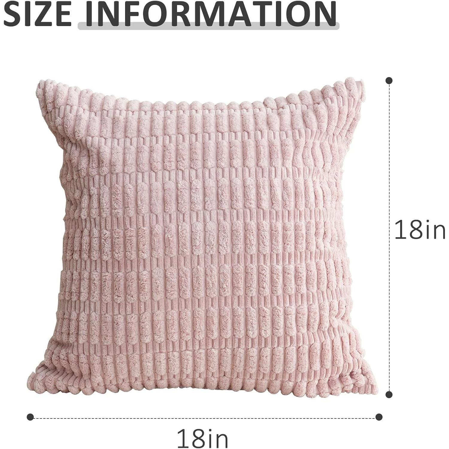 Throw Pillow Covers 18x18 Inch 2 Pack Soft Boho Striped Sofa Pillow Covers Decorative Corduroy, Modern   Decor for Sofa Living Room Couch Bed,