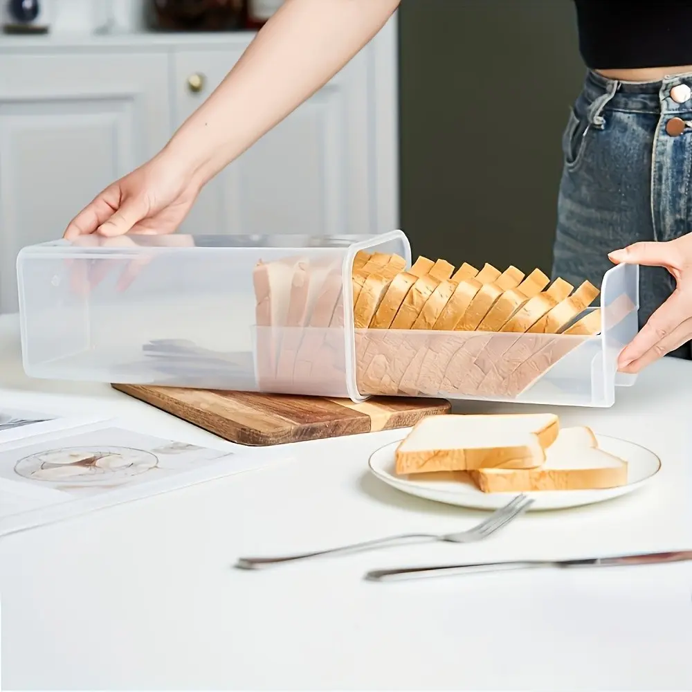 Sealed Bread Box with Lid - Transparent Plastic Food Storage Container with Inner Compartment, Reusable Rectangular Fresh-Keeping Box, Kitchen Organization Essential, Transparent Design
