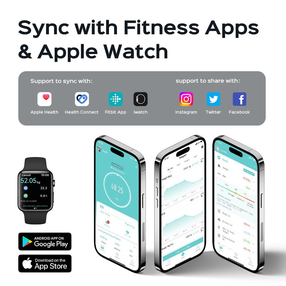 Fitdays Bathroom Scale, Smart Bluetooth Body Weight Scale, High-Precise 16  Body Indicators, Tracks Heart Rate, Body Weight, BMI,  BMR, Fitness tracking, up to 24 Users