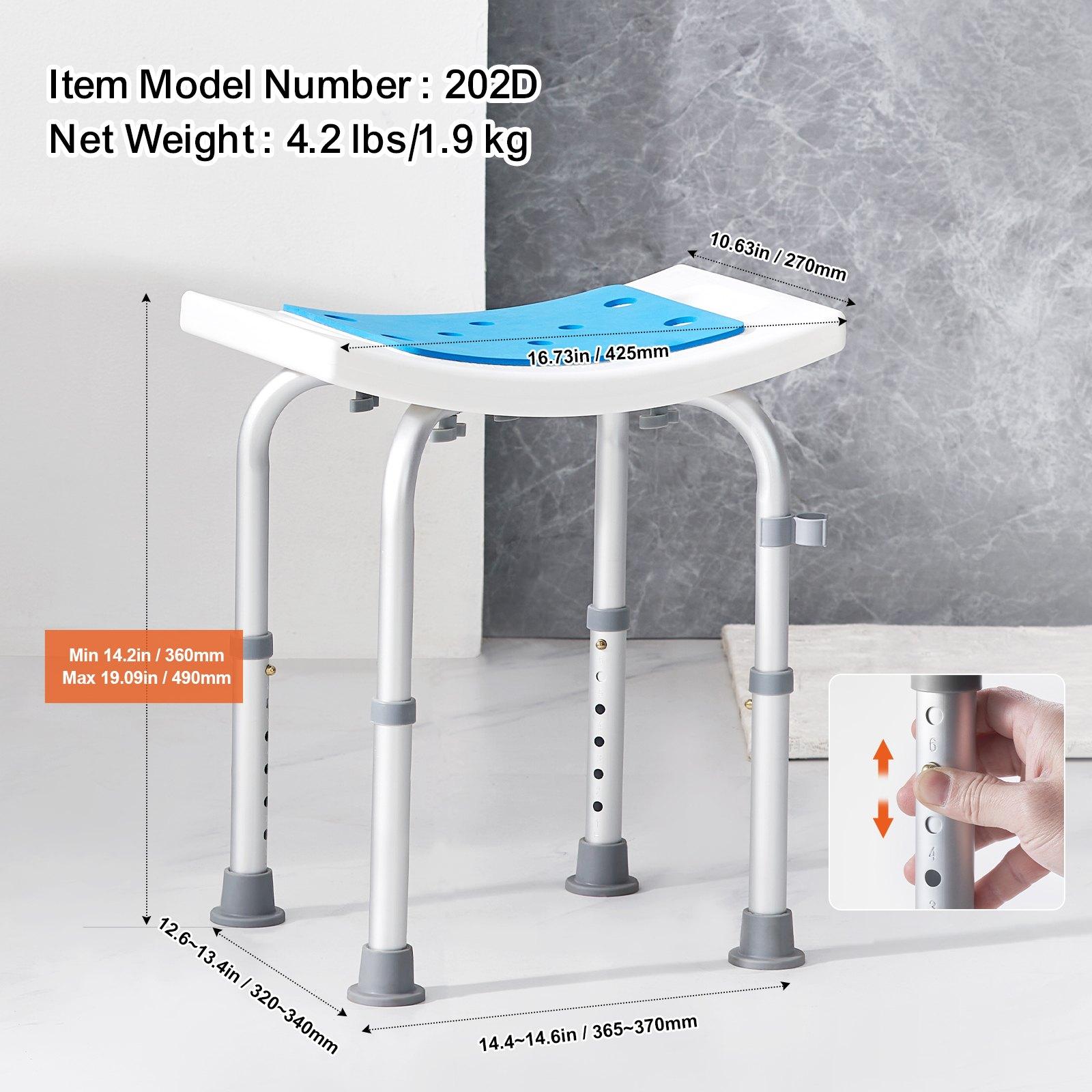 【DealsForYouDays】VEVOR Adjustable Height Shower Chair with Height Adjuster & Seat Cushion, Non-Slip Tub Bench for Elderly, 350 LBS Capacity
