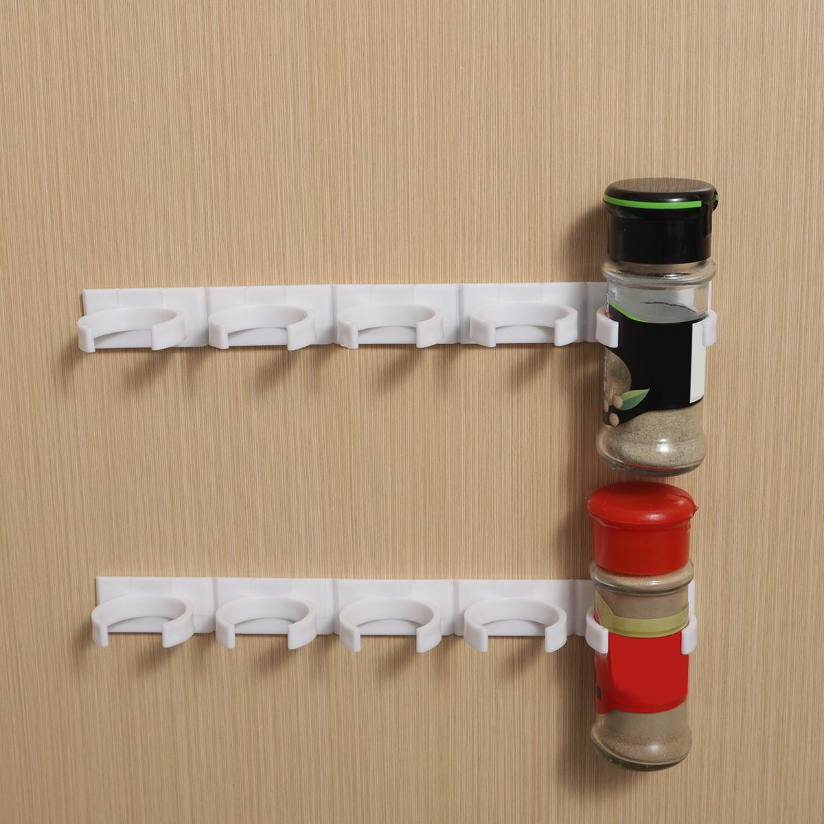 Wall Mounted Spice Storage Rack, 4 Rows Space Saving Seasoning Bottles Organizer, Simple Storage Holder Hook for Kitchen Cabinet, Refrigerator and Cupboard Door