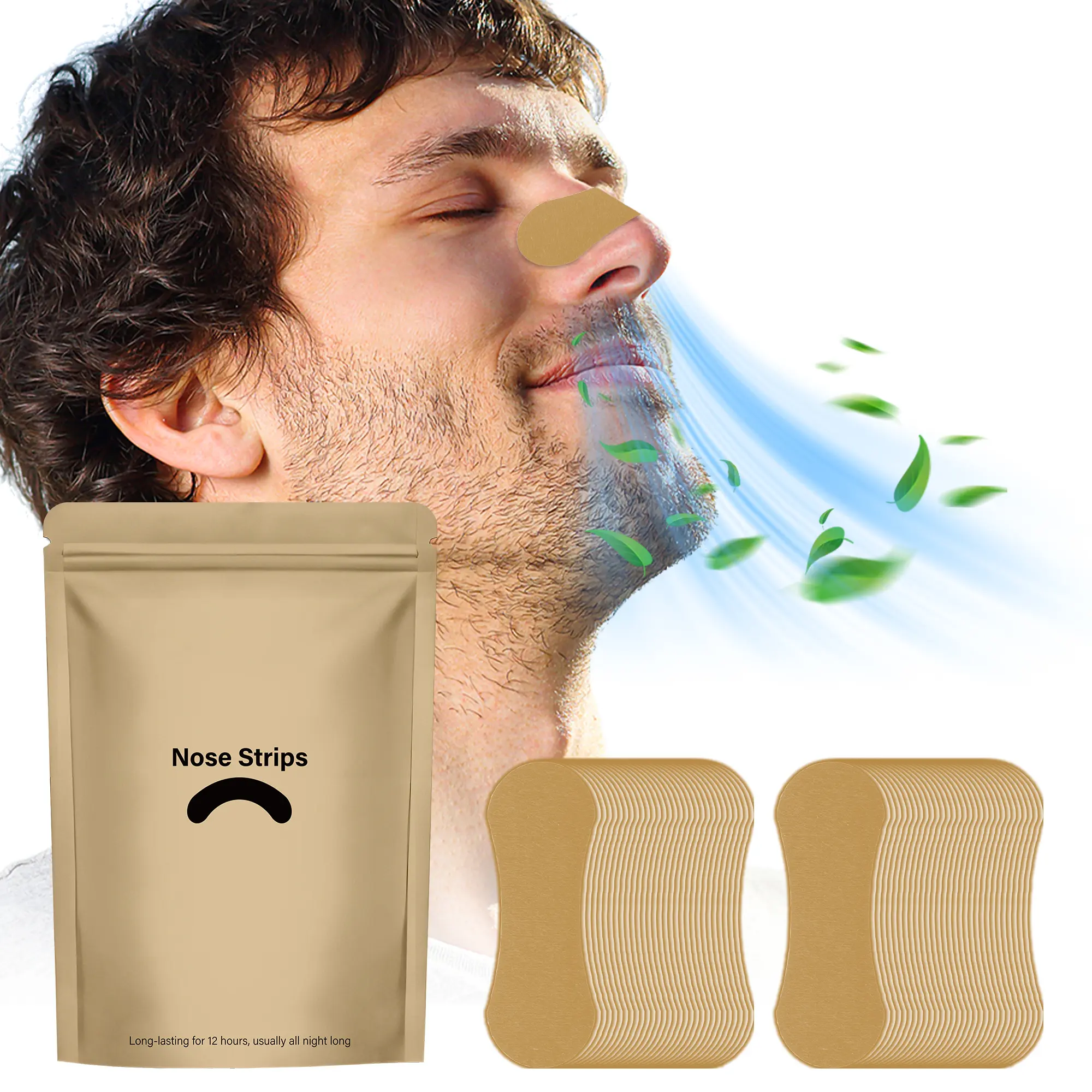 60pcs Nose Patches, Nasal Strips for Snoring & Sleeping,Oil-Resistant & Sweat-Proof Adhesive Nasal Care Strips, Breathing Nasal Patches, Body Care Kits, Nasal Strips Set Night