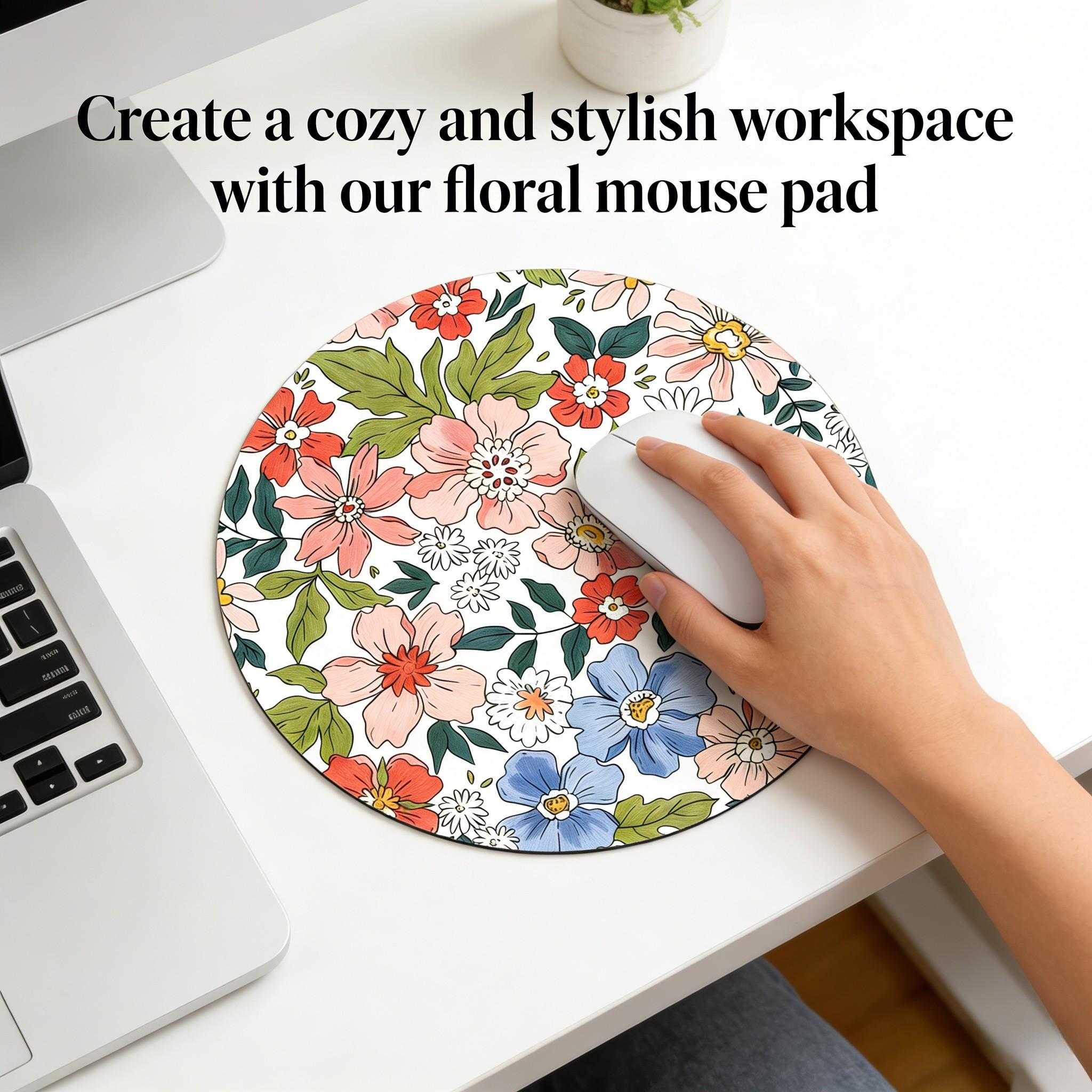 Fashion Floral Round Mouse Pad, Non-Slip Rubber Base, Small Desktop Mat for PC/laptop, Gaming/mouse Pad, Office Use, Gift for Women, 7.87 Inches