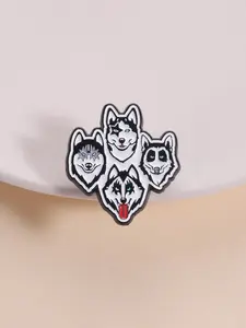 Funny Mythical Magical Mystical Design Dog Badge, Four Husky Magic Style Hellhound Theme Pin, Perfect for Humorous Expressions & Fun