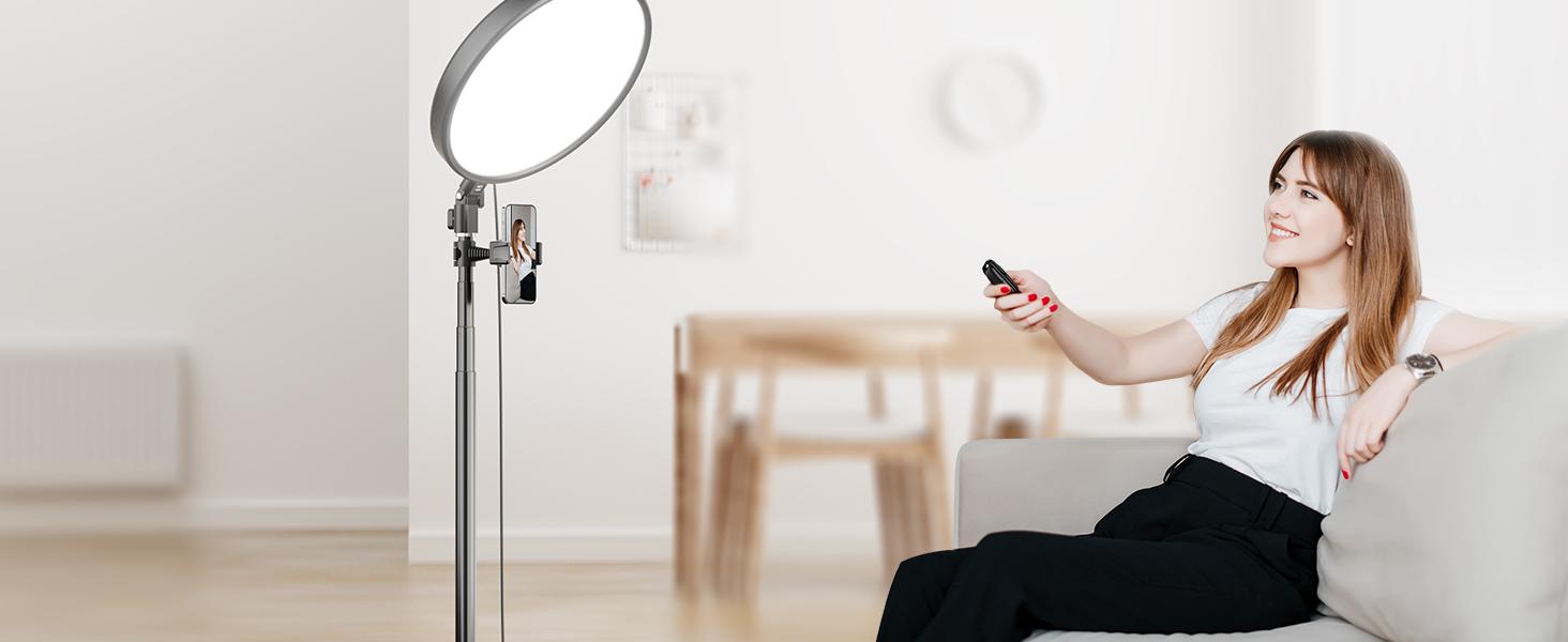 Weilisi Ring Light with Stand and Phone Holder, 13" Full-Screen Dimmable LED for Live Streaming/Makeup/Barber, 6500K Daylight, 79" Tripod & Wireless Remote