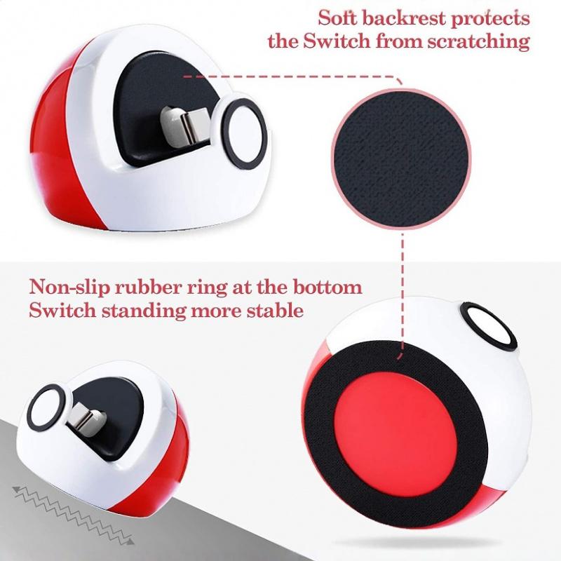 Tiny Compact Charging Stand Compatible with Nintendo Switch/Switch Lite/Switch OLED, Portable Cute Switch Dock Station Console Accessory with USB-C Port for Switch Games, No Projection, Red&White
