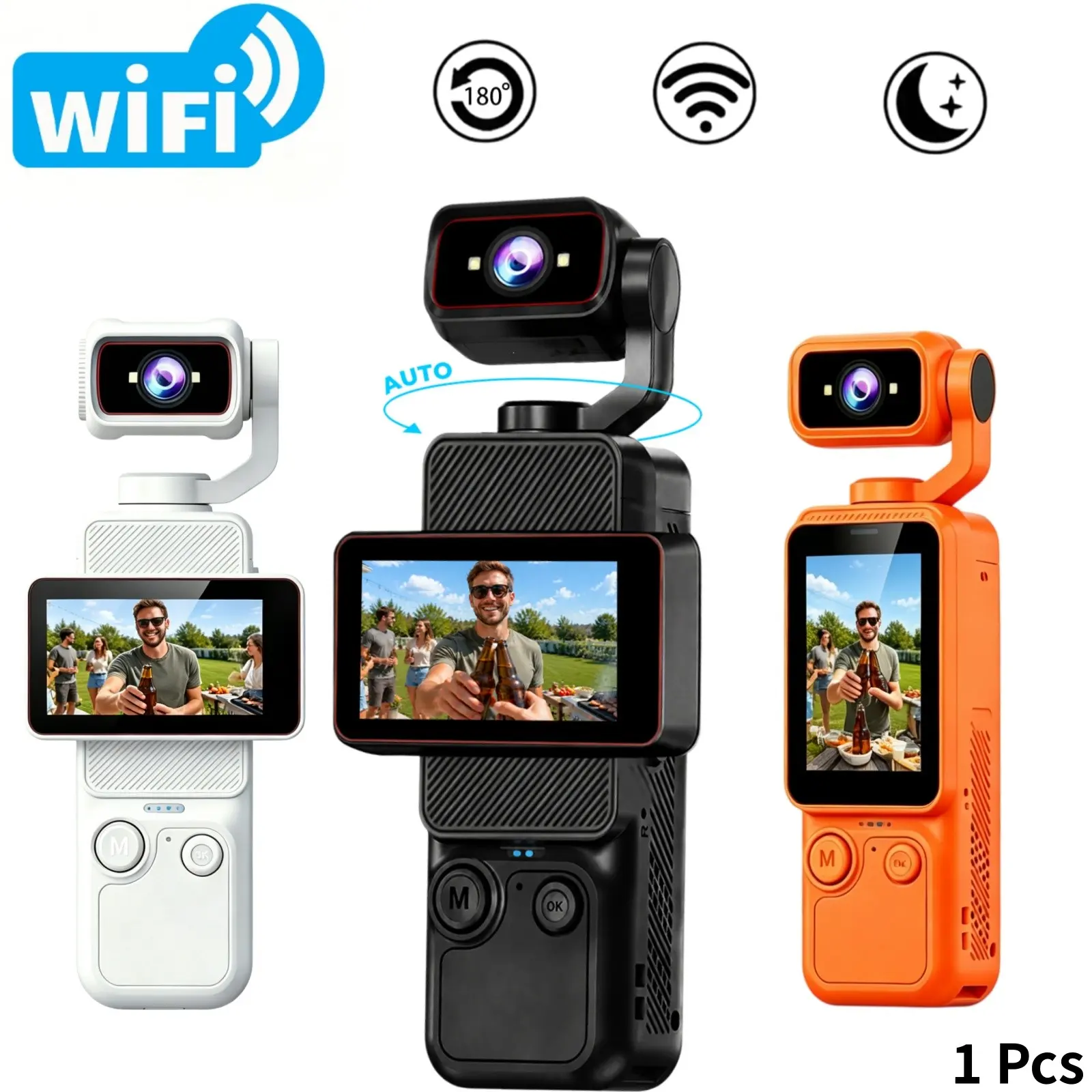 Vlogging Camera with Electric 360° Rotating Lens, Flip Screen Video Camera for YouTube & TikTok, 6X Zoom Pocket Camera with WiFi Transfer, Portable Travel Camera for Content Creators, Family and Daily Videos