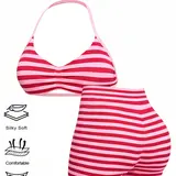 【Black Friday】New Women's 2 Piece Activewear Set, Striped Halter Sports Top + High Waist Shorts, for Yoga Fitness, Outdoor Cycling, Running, Gym Workout, Fitness Clothing Set