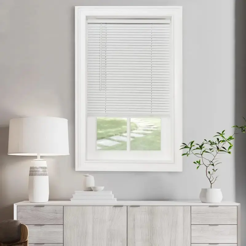 Cordless Vinyl Mini Blinds, 23" W x 42" L, Pearl White Light Filtering Blinds with 1" Slats and Adjustable Tilt Bar for Privacy Control, Protect Privacy