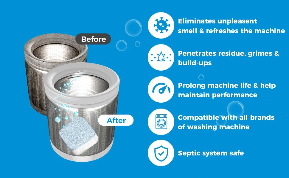 Washing Machine Cleaner Descaler 12 Pack - Deep Cleaning Tablets For HE Front Loader & Top Load Washer, Septic Safe Eco-Friendly Deodorizer, Clean Inside Drum And Laundry Tub Seal - 12 Month Supply  Multifunction Strong Deodorization,Washer Deodorizer